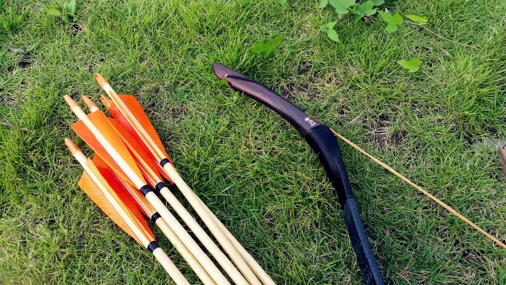 2019 Hunting Longbow Set Black Snakeskin 20lbs-60lbs With 6 Wooden Arrows | Спорт и развлечения