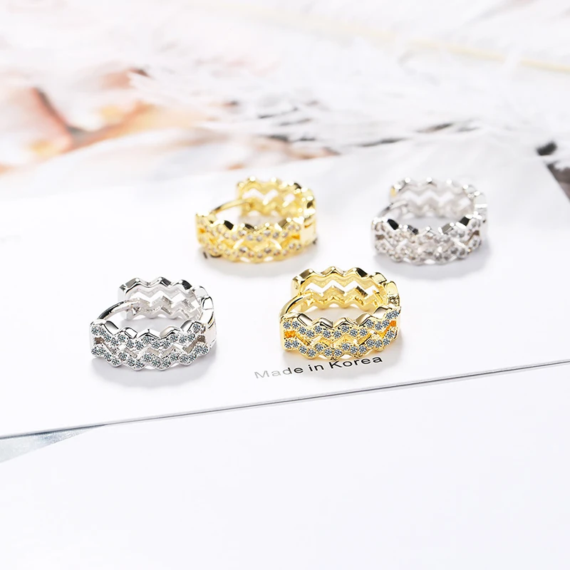 XIYANIKE 925 Sterling Silver Double Wavy Earring Jackets Rhinestone Handmade Simple Geometric Ear Jewelry For Women Gift | Украшения и