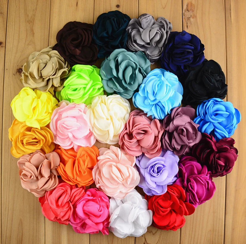 

3.3" Satin Rosette Burned Satin Rose Flower For Hair Accessories 60pcs/lot Flat Back