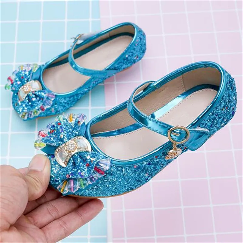 

New Children Rhinestone High-heeled Shoes Girls Princess Glitter Crystal Dance Shoes Student Party Dress Kids Leather Shoes 041