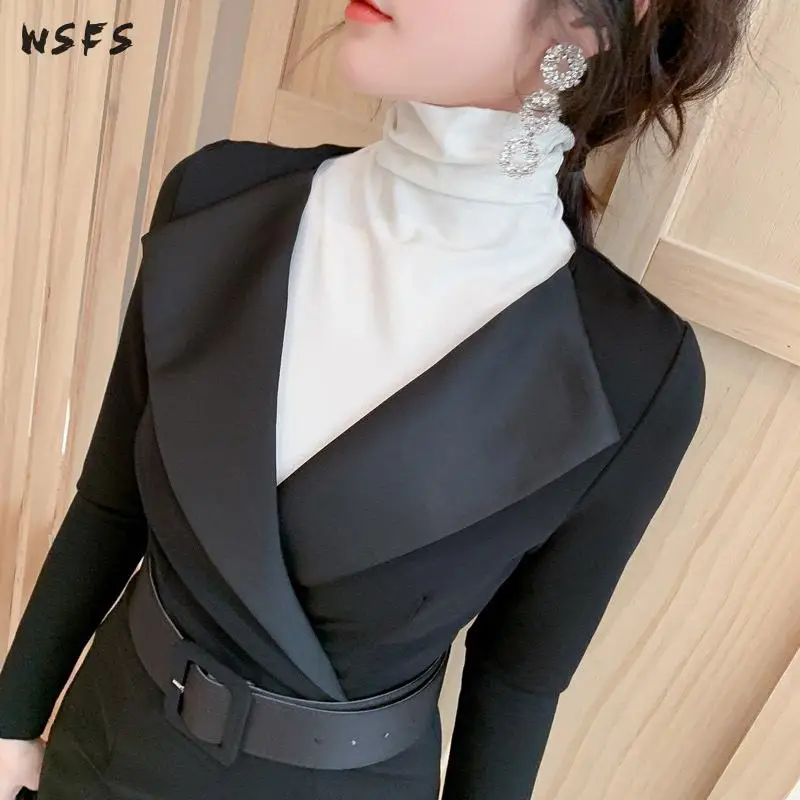 Женское платье с высоким воротом комплект из 2 предметов белое черное винтажным