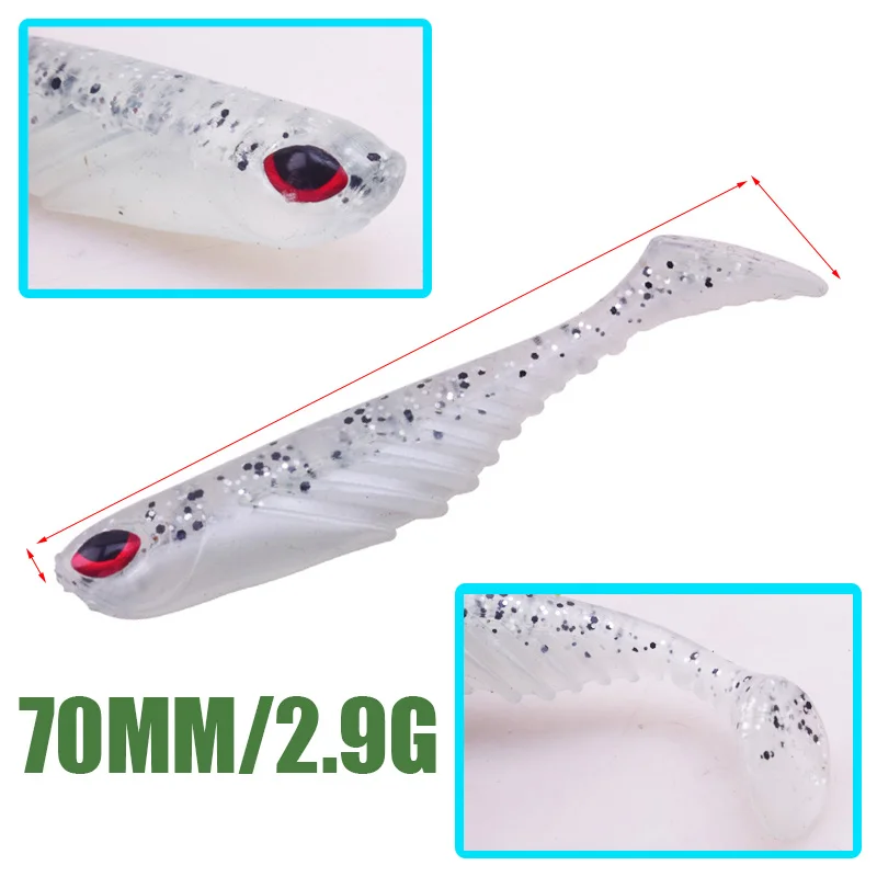 5pcs/Lot Jigging Soft Bait 7cm 2.9g T Tail Fish Jig Wobblers Fishing Lure Double Color Silicone Sequin Swimbait Spinner Lures | Спорт и