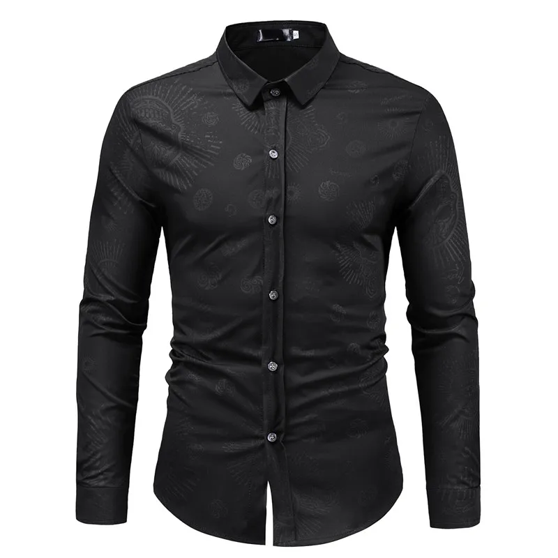 

Men Flower Print Shirt 2021 Spring Autumn New Long Sleeve Dress Shirt Mens Casual Button Down Shirts Wedding Business Shirt Male