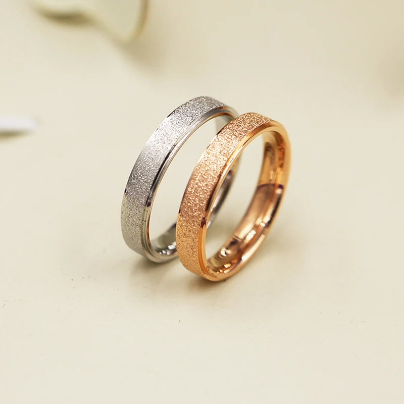 4mm and 6mm Wide Frosted Woman Ring Titanium Steel Rings Rose Gold Color Luxury Jewelry for Men and Women image 5