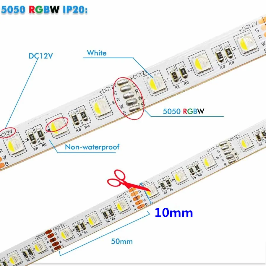 DC12V Светодиодный светильник RGBW водонепроницаемый/не водонепроницаемый SMD 5050 Светодиодный лента гибкая лента+ 2,4G RF пульт дистанционного управления+ адаптер питания комплект