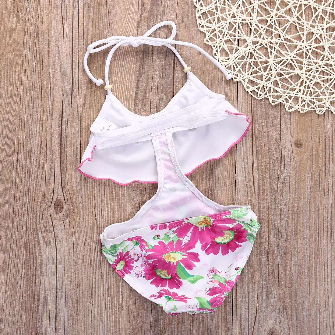 Детский купальник бикини с оборками и цветочным рисунком для маленьких девочек