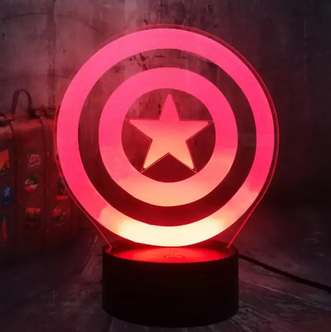 Marvel Legends первые Мстители Капитан Америка Щит 3D Оптическая иллюзия Ночной светильник светодиодный настольная лампа лучший подарок на день рождения игрушки - Испускаемый цвет: Captain America 2