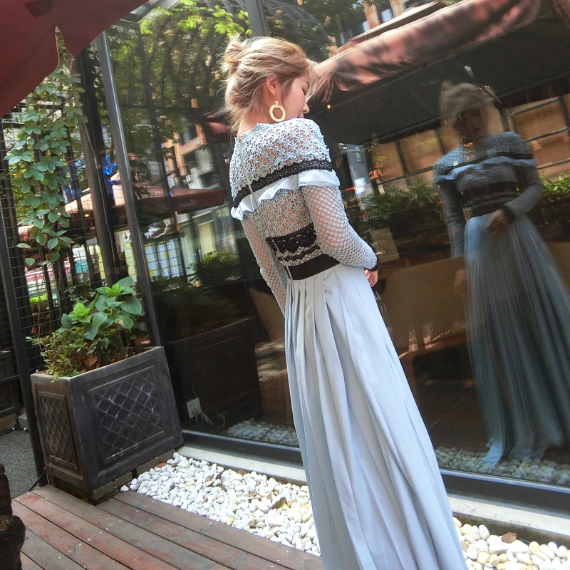 New Autumn Long Dress Elegant Celebrity Fashion Evening Party Sleeve Lace Sexy Women Dresses Женская одежда