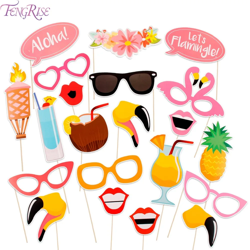 FENGRISE 21 Шт. Фламинго Гавайи Тропический Лето Курица Photo Booth Реквизит Карнавал