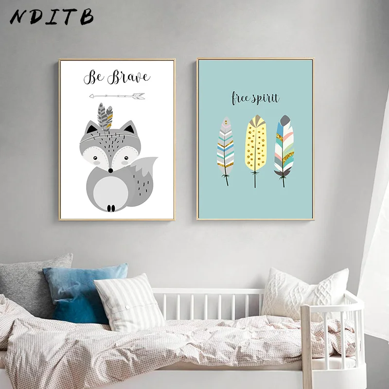 NDITB племя лесные животные лисы перо холст искусство фотопечать мультфильм