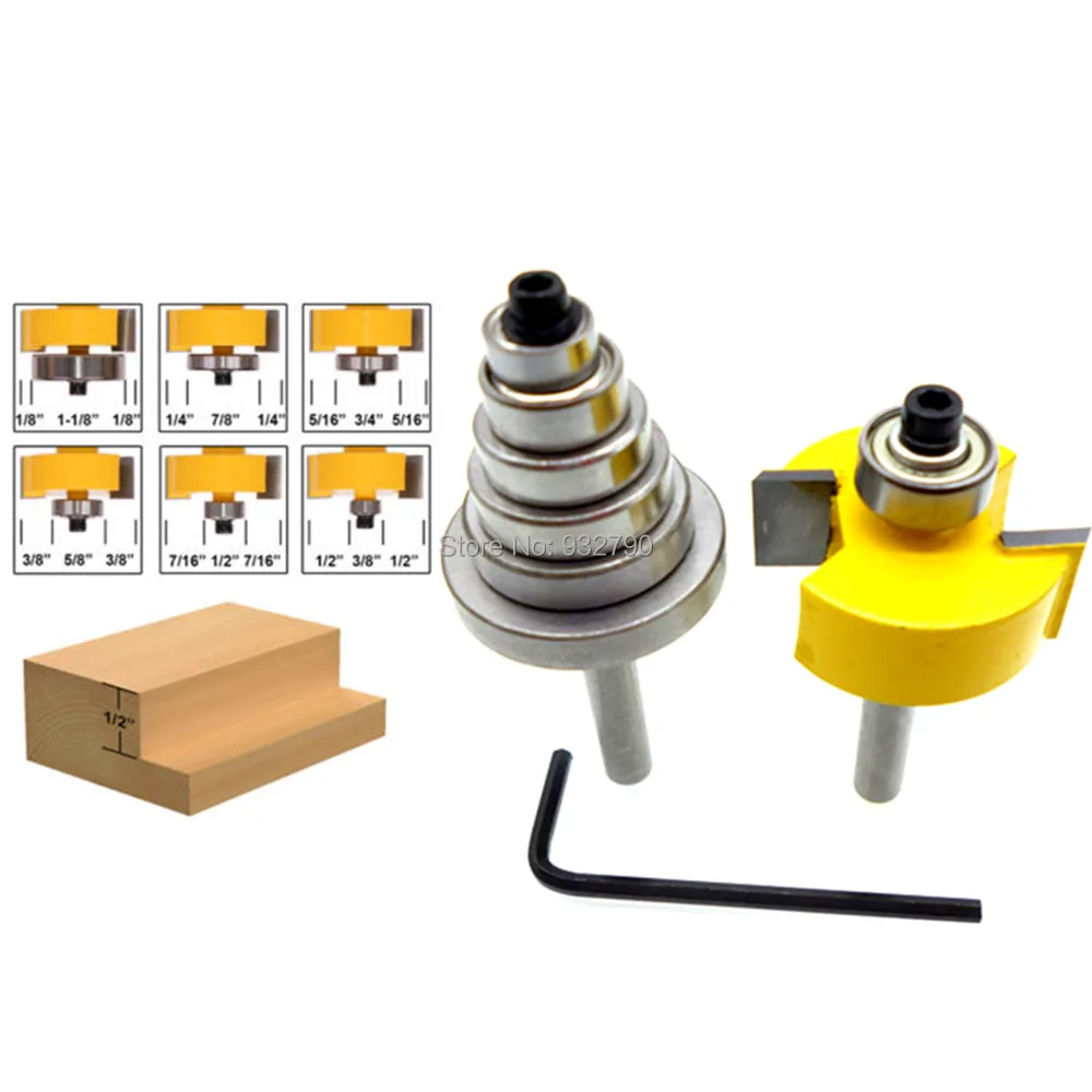 1/4&quot Shank Wood T-slot Slotting Rabbeting Rabbet Router Bit Woodworking Milling Cutter 6 Bearing 3/8&quot 1/2&quot 5/8&quot 3/4&quot 7/8&quot