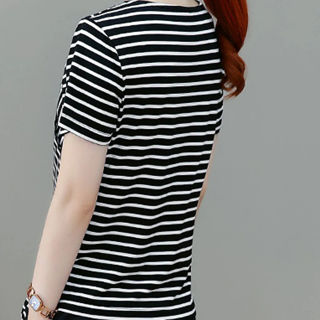 Casual shirt Women Fashion Ladies' Short Sleeved Lrregularity Shirt With V Neck Stripe blusas mujer de moda 2019 W328 | Женская