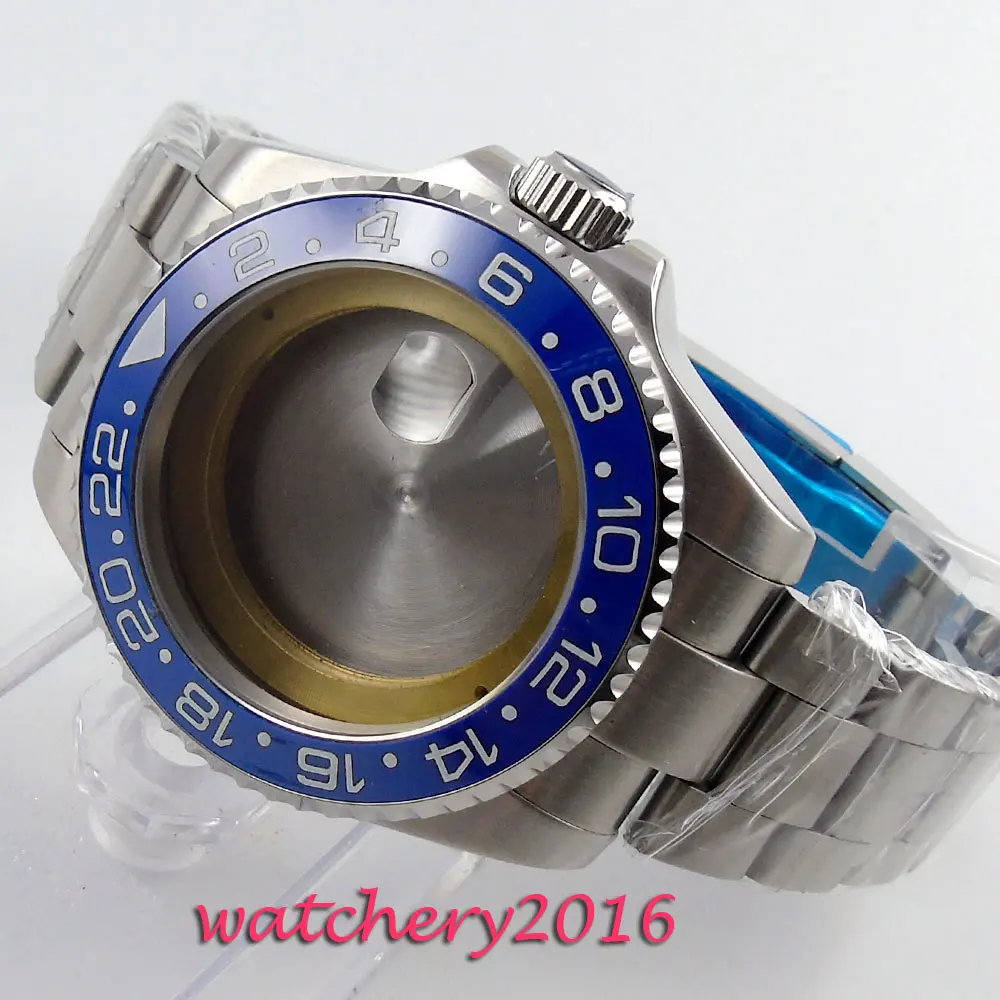 

43mm sapphire glass blue ceramic bezel Watch Case fit ETA 821A 2836 Movement