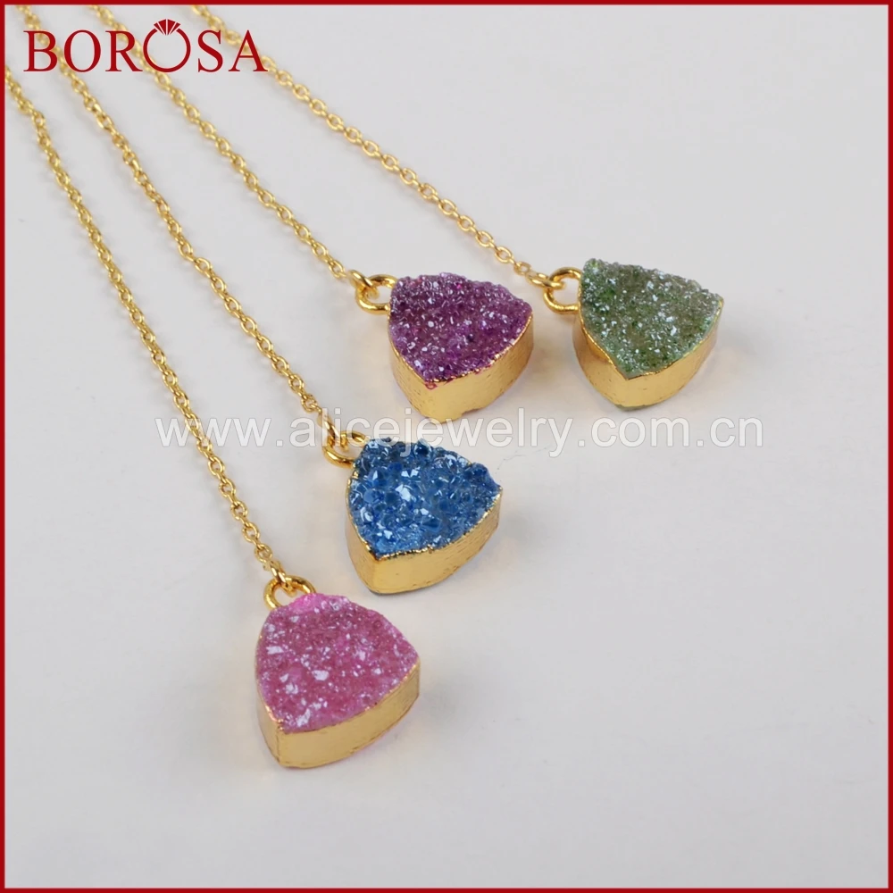 Borosa оптовая продажа Треугольники Druzy золотые Цвет Радуга Кварцевый камень Drusy
