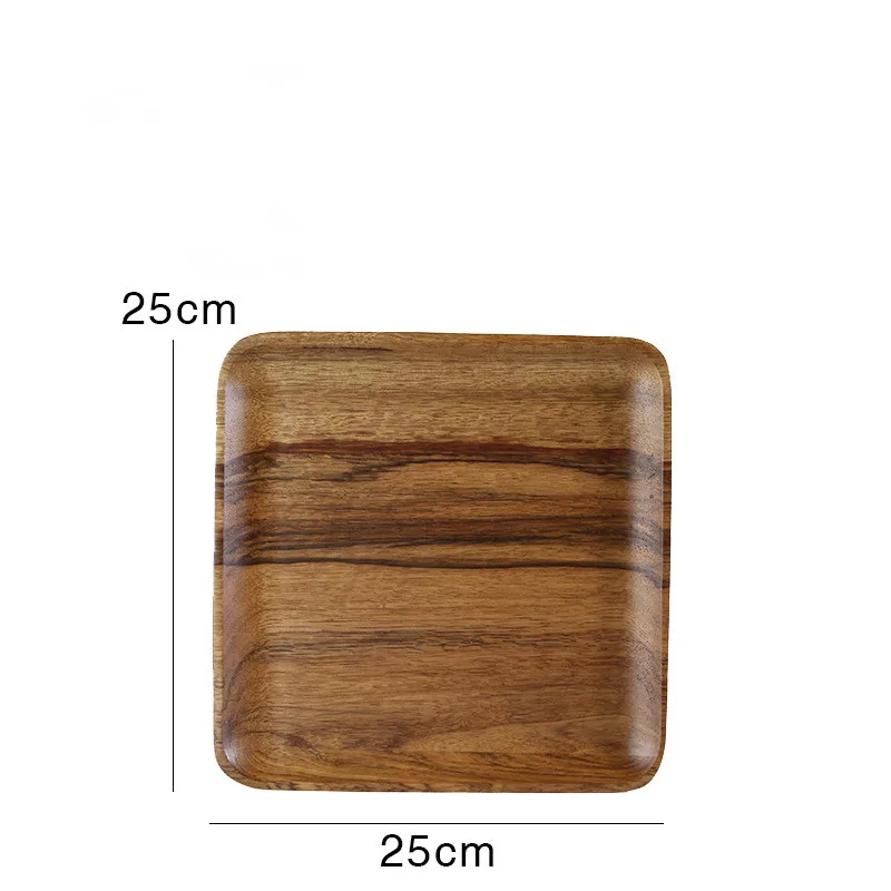 25x25cm Square Прямоугольная/квадратная/круглая деревянная чаша тарелка фруктовое блюдо, тарелка чайный поднос десертный ужин хлеб деревянные тарелки - Цвет: 25x25cm Square