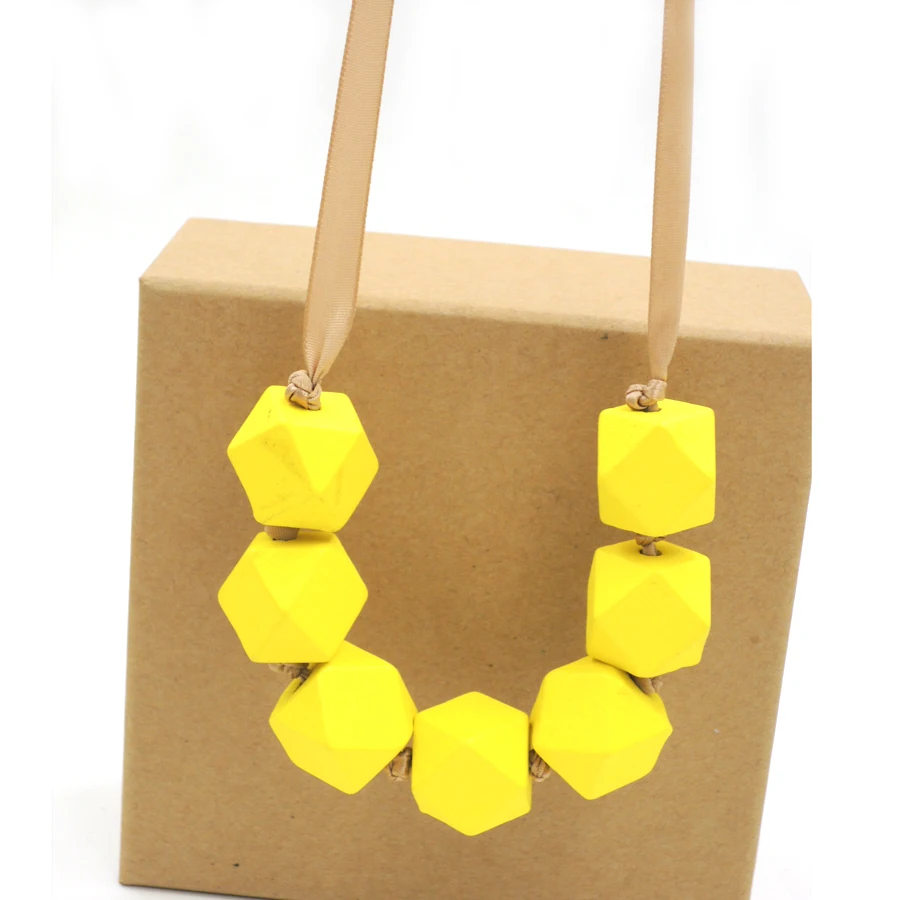 Светло кофейная лента узел ручная роспись желтое ожерелье с геометрическим