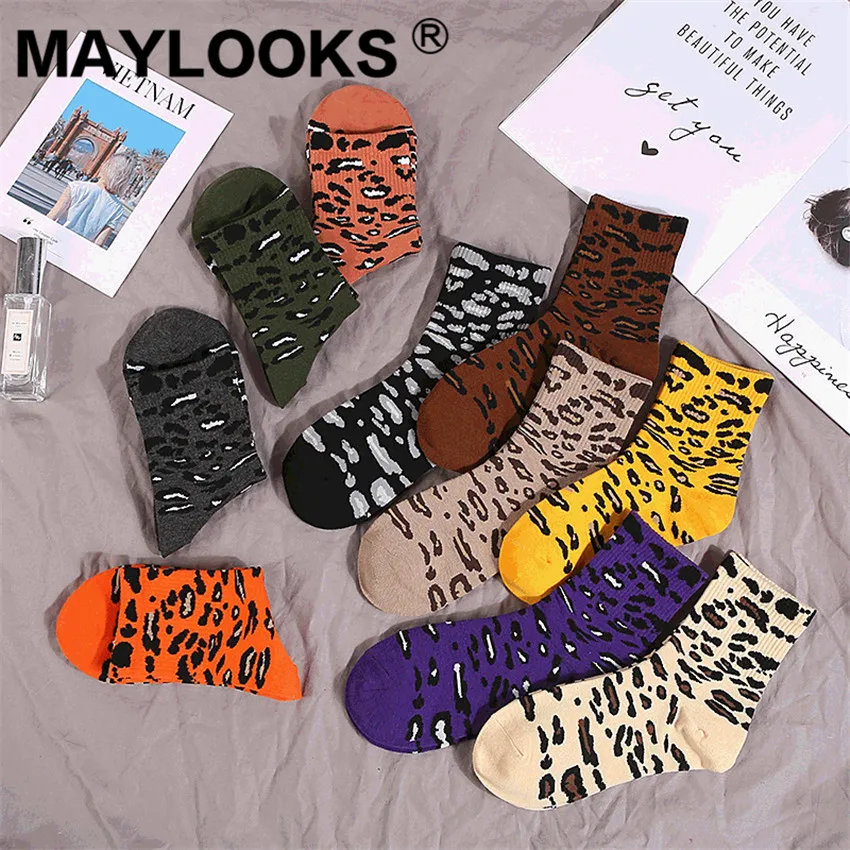Maylooks осенние и зимние новые модные хлопковые носки леопардовые женские ретро