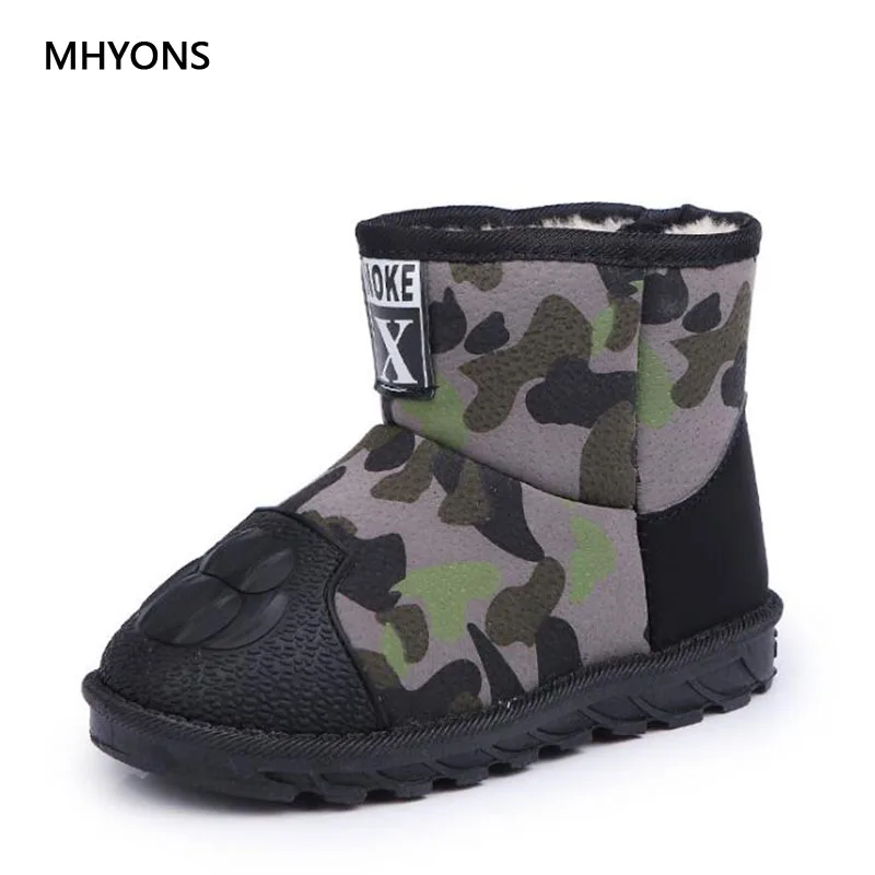 MHYONS/2018 новая детская зимняя сапоги обувь Кожа Камуфляж теплые зимние для