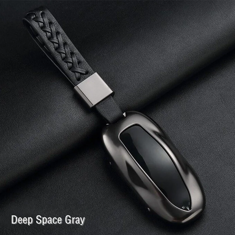 Deep Space Gray Алюминиевый сплав автомобильный чехол для ключей кожаный брелок для Tesla модель S - Название цвета: Deep Space Gray