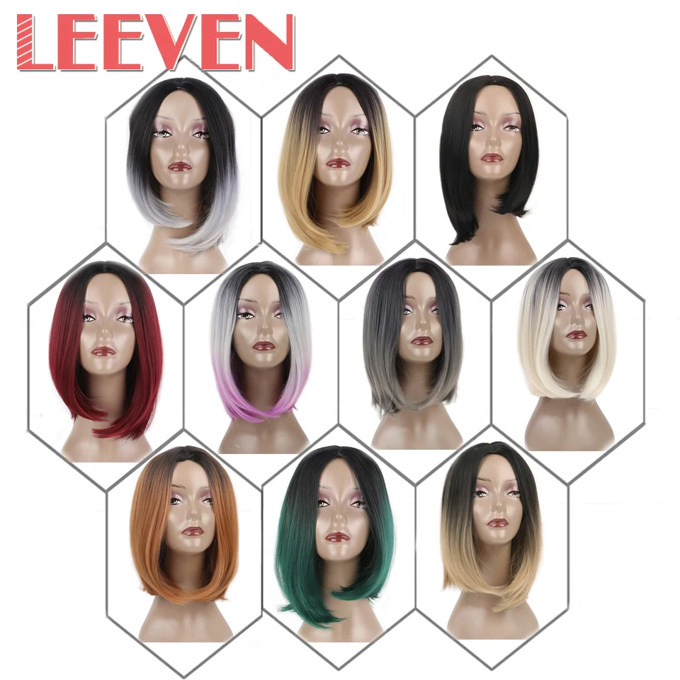 Leeven 10 ''короткие парики боб синтетические волосы Cosply золотые Омбре пепельные