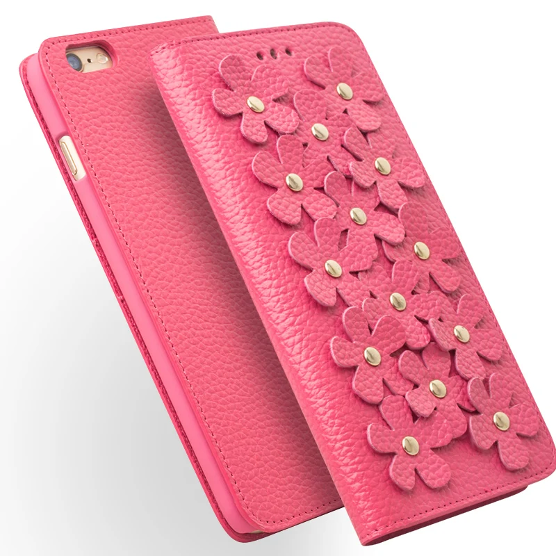 Красивый Розовый Для iPhone 6 s Дело Натуральная Кожа Флип Чехол для iPhone6 Обложка plus