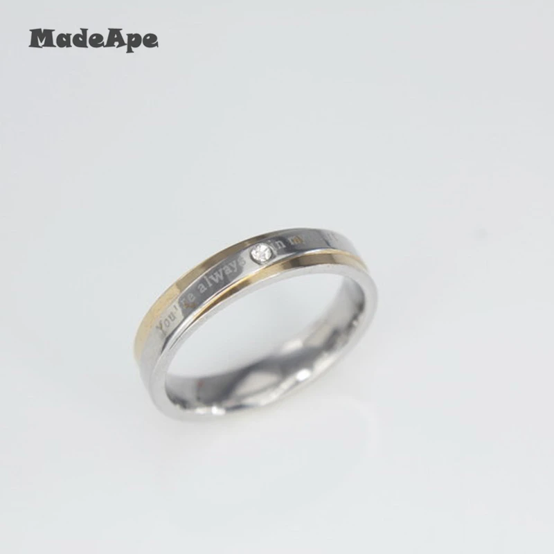 MadApe 4mm Width Zircon Ring For Women Wedding Rings 316L Stainless Steel Couple And Men Engagement | Украшения и аксессуары
