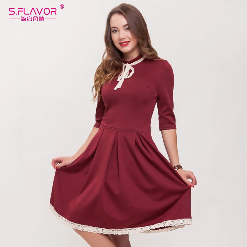 Женское платье трапециевидной формы S.FLAVOR элегантное винтажное с коротким