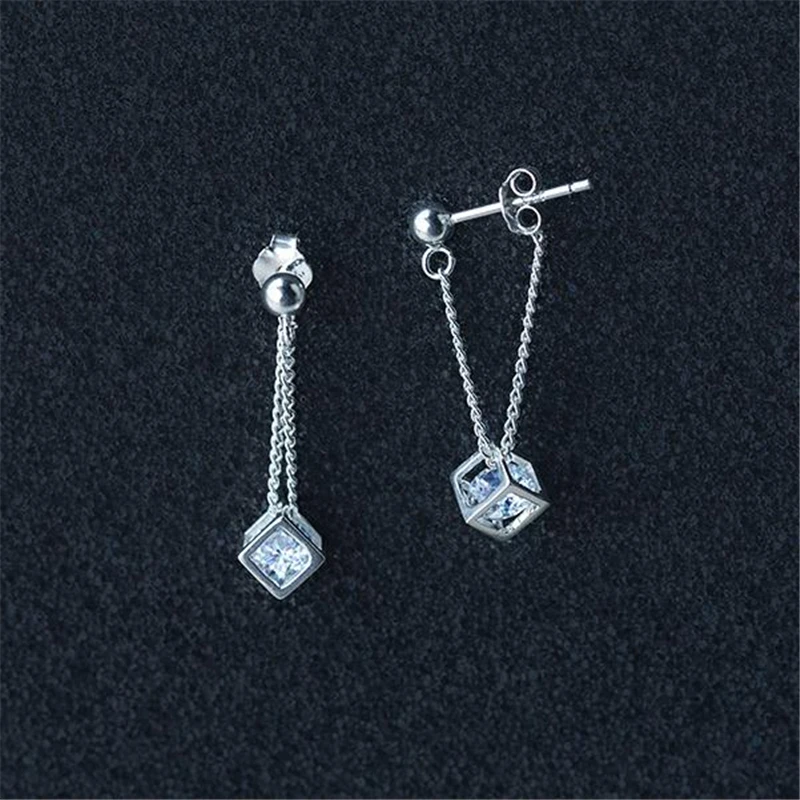 

100% 925 Silver Simple Cubic Crystal Temperament Dangle Earrings Pretty Fashion Jewelry Women E4483