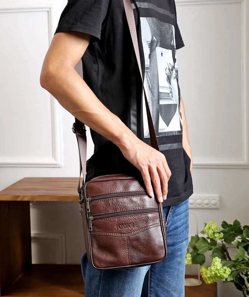 FONMOR Retro Vintage Leather Men Messenger Bags Shoulder Cross-body Patchwork Cowhide Bolsa |