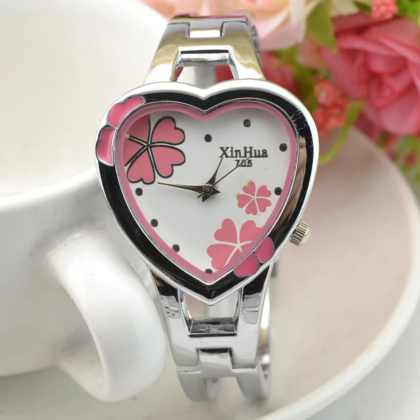 Фото Часы женские кварцевые с браслетом из нержавеющей стали в форме сердца | Наручные