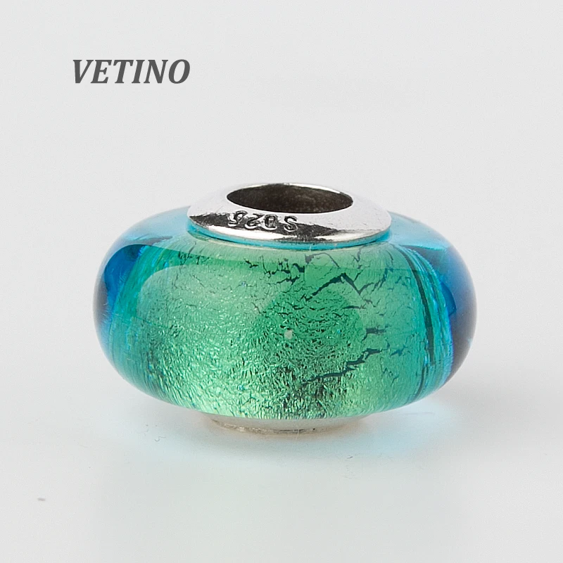 Озеро голубое золото фольга муранское стекло бусины 925 Серебро Core Lampwork Fit
