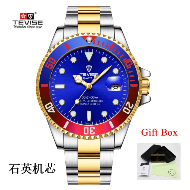 Quartz SGB Tevise мужские часы Топ бренд кварцевые часы для мужчин Дата Роскошные модные Дайвинг спортивные наручные часы Мужские часы Relogio Masculino - Цвет: Quartz SGB