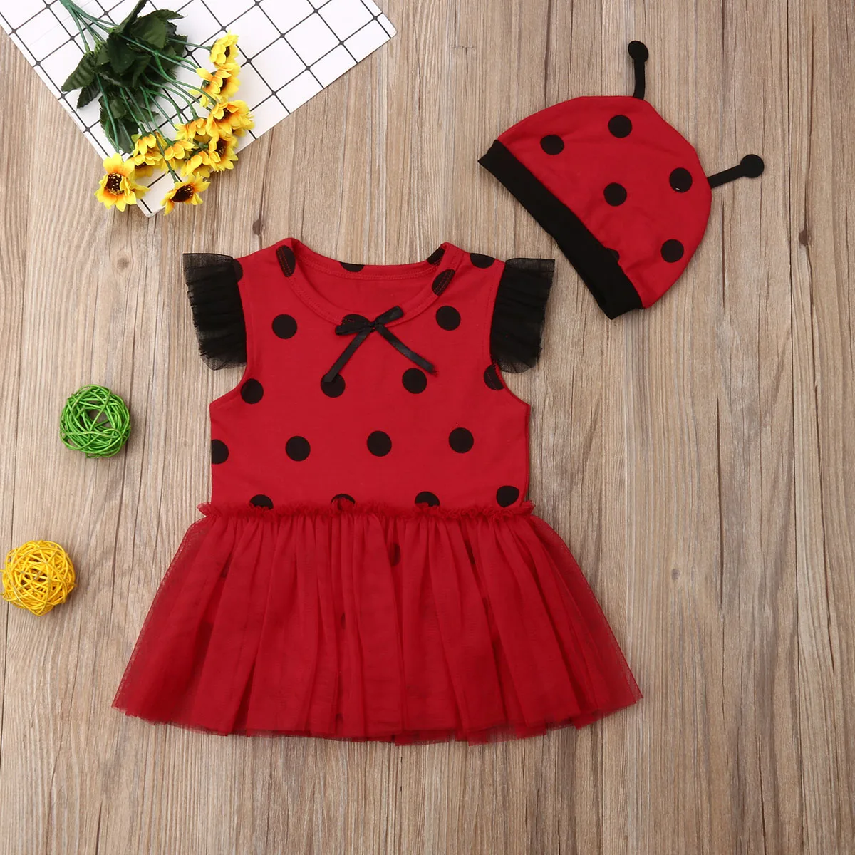 Комплект одежды из 2 предметов для новорожденных милые красные платья с коротким