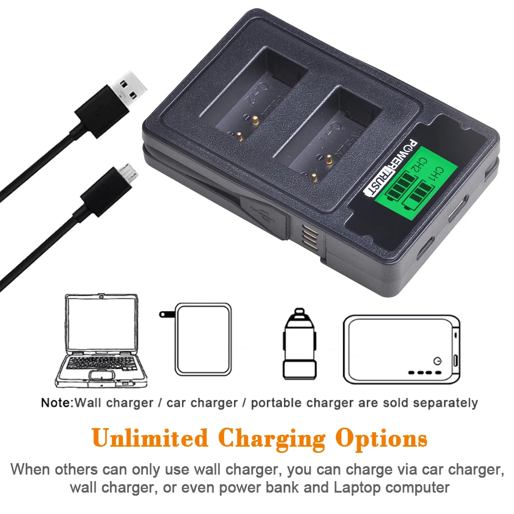 Внешний аккумулятор для камеры 1 шт. + двойное зарядное устройство USB с ЖК-дисплеем