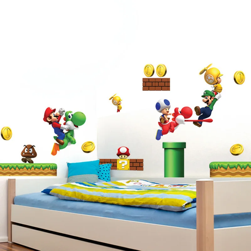 Super Mario Bros съемные наклейки на стену виниловые художественные книги детский Декор