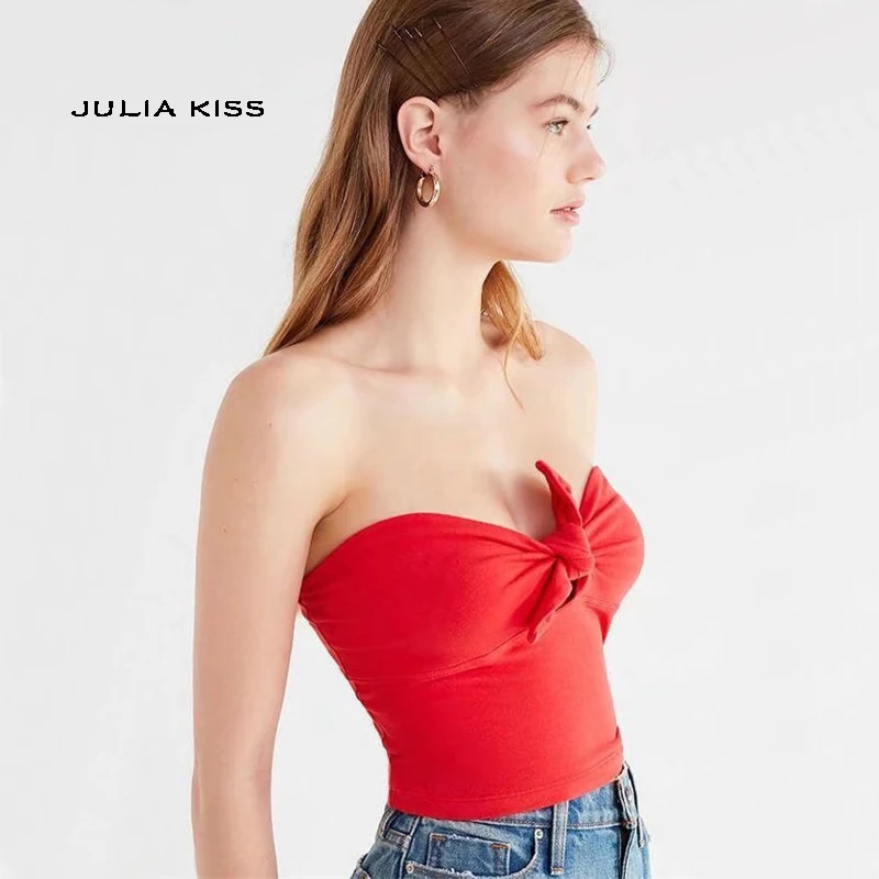 Женский укороченный топ из чистого хлопка с завязкой в форме сердца|crop tube top|heart