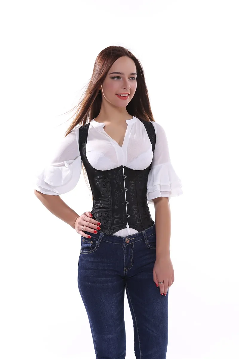 Sapubonva Underbust Corsets Top Brocode Sexy Bustiers Gothic Slimming Corselet Vest Cupless Plus Size White costumes gowns images - 6