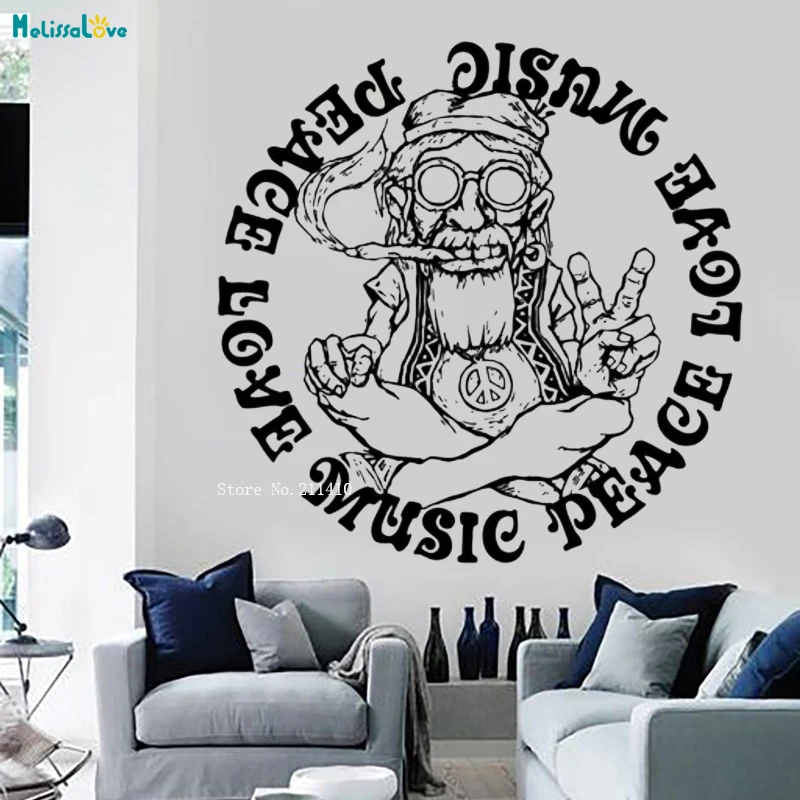 Hippie Peace Love Music Weed Wall Vinyl Decal Mural Art Living Room Home Decor Living Room Removable Art New Design YT1372
