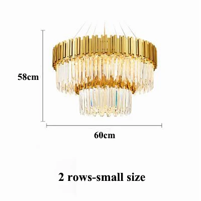 2 rows-D60cm Современный блестящий хрустальный светодиодный светильник-люстра из золотистой стали, светодиодный подвесной светильник для гостиной, подвесной светильник для столовой - Цвет абажура: 2 rows-D60cm