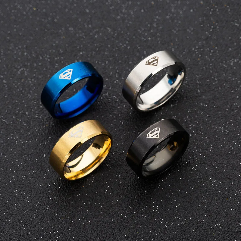 Trendy Laser Print Superman Rings for Men Black Blue Gold High Quality Stainless Steel Ring Dropshipping SP264 | Украшения и