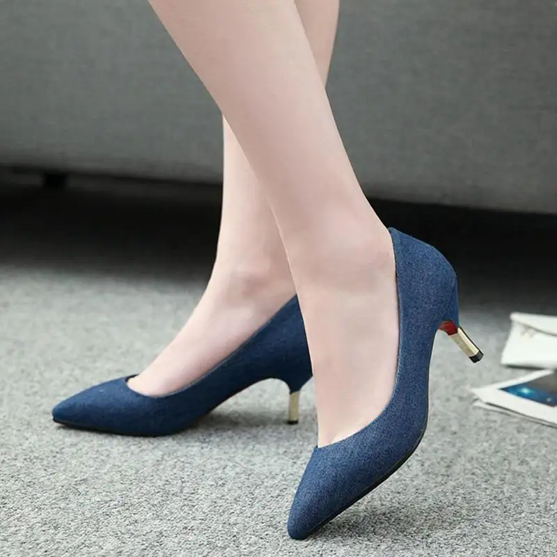 ASILETO brand Denim Women Pumps shoes High Heels Pointed toe blue jeans Party Lady Stilettos sapatos chaussures S304|stilettos mujer|pointed
