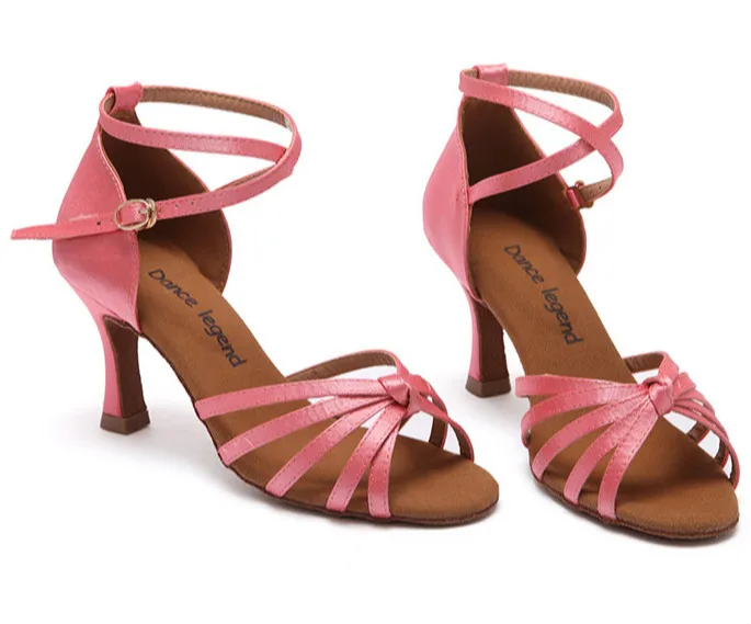 

Satin 5-Belts 7.5cm 5.5cm 3.5cm Heels Women's Latin Dance Shoe Tango Salsa Tango Shoe Girls Sansals Pink Dark Tan Black Colors