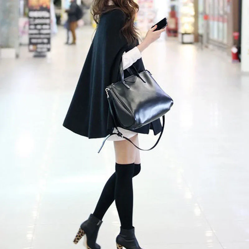 Женское свободное шерстяное пончо летучая мышь зимнее теплое пальто куртка