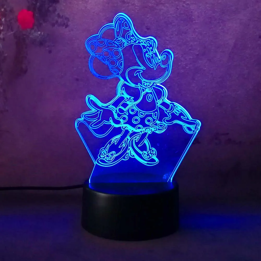 Новый 2018 Минни Мышь 3D светодио дный ночник Lampara детский день 7 цветов изменить