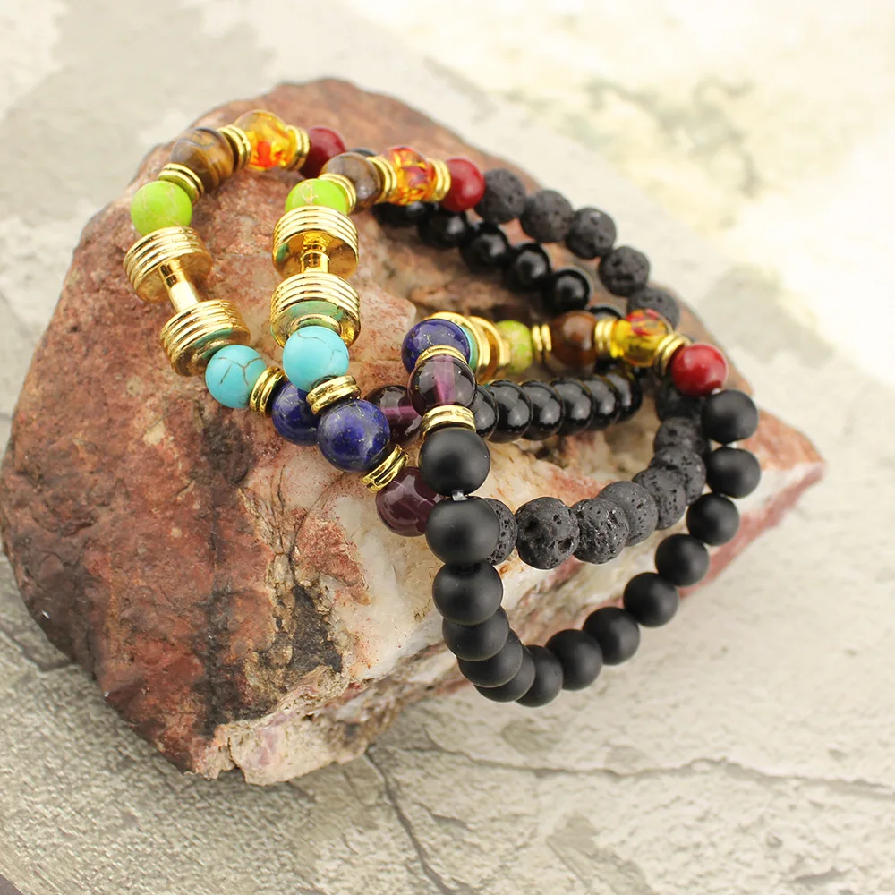 Натуральный черный Лава камень браслет 7 Исцеление чакры в рейки баланс бусины