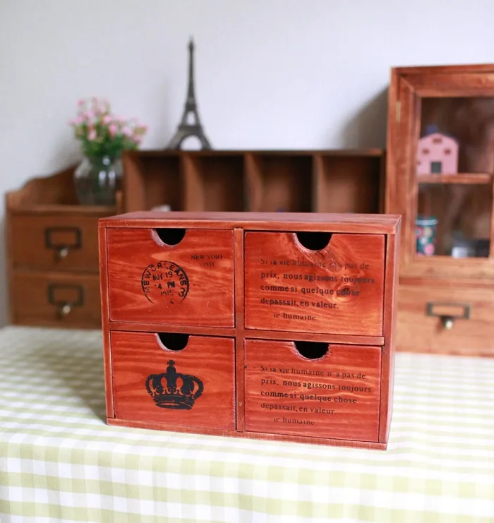 

zakka wooden wood four drawer storage cabinets French letters home admission wooden ornaments