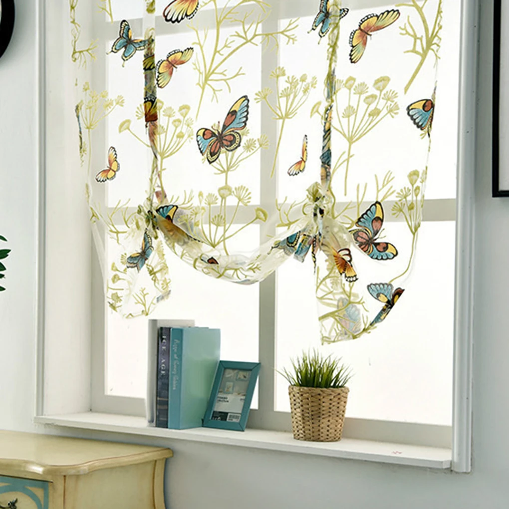 Voile Print Kitchen Curtains Roman Window Shades Living Room Bedroom Valance Panels Treatment | Дом и сад