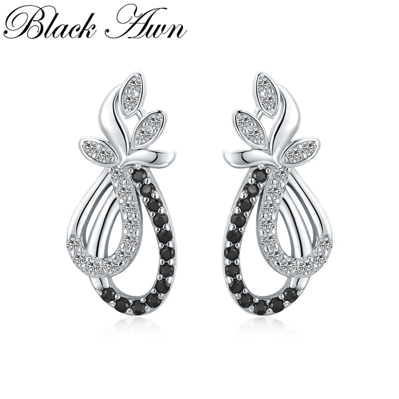 

[BLACK AWN] Cute Silver Color Jewelry Engagement Stud Earrings for Women Natural Femme Boucle D'oreille I124