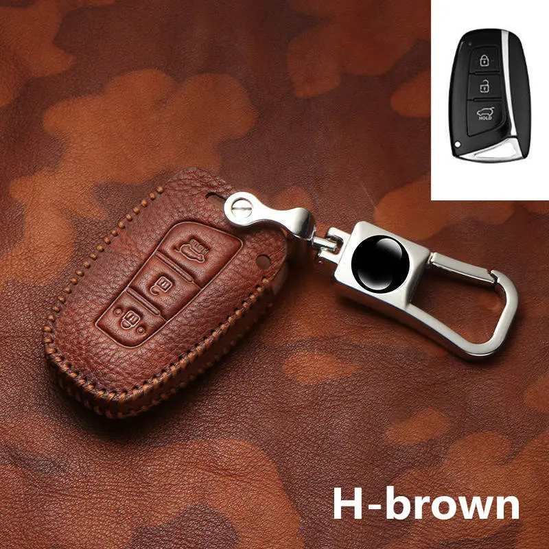 Чехол для автомобильного ключа из натуральной кожи 4 кнопки Hyundai Genesis Santa Fe Equus Azera