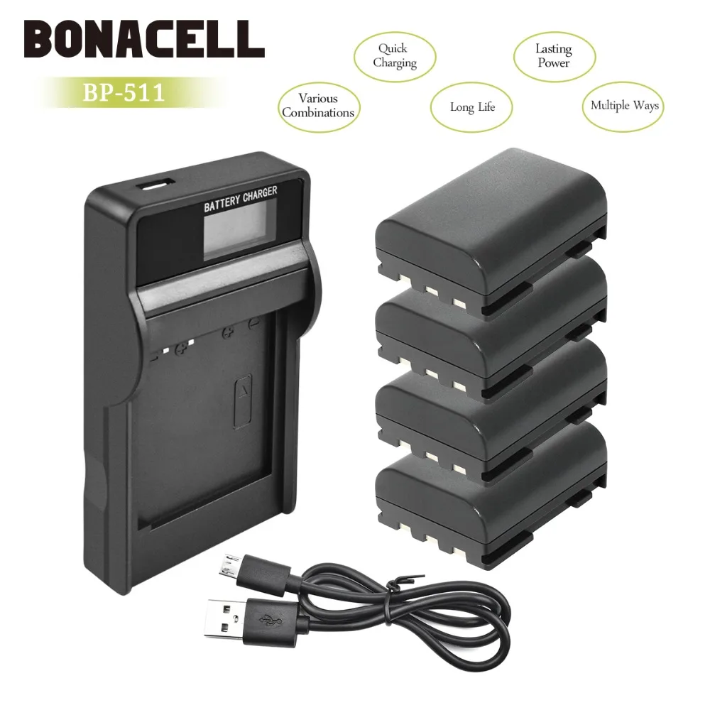 Bonacell 4 шт. батарейный блок NB 2LH 2L BP 2L5 для Canon Rebel XT XTi EOS 350D PowerShot S50 G9 400D|Перезаряжаемые